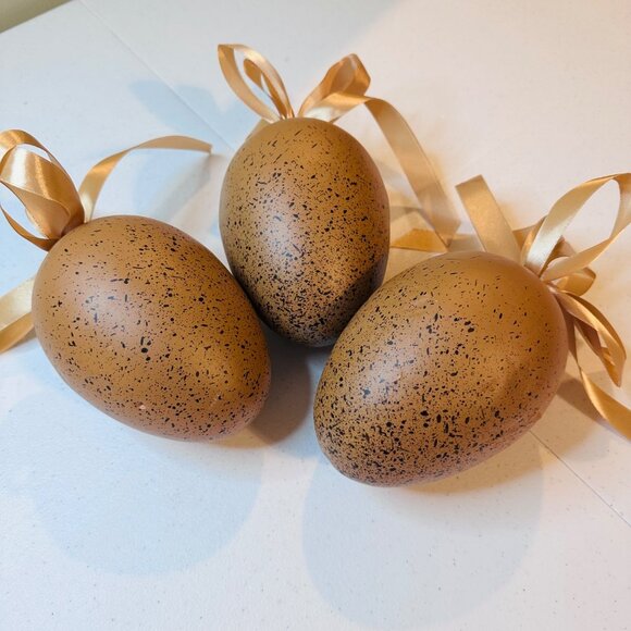 Speckled Easter Eggs Large Brown Easter Egg Decorations Qty 3 Springtime Decor - Picture 9 of 9
